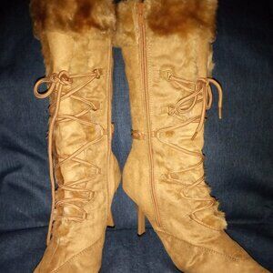 " FUR - TRIMMED  FAUX SUEDE " Heeled Boots